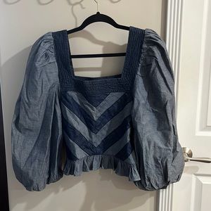 Denim puff sleeve blouse
